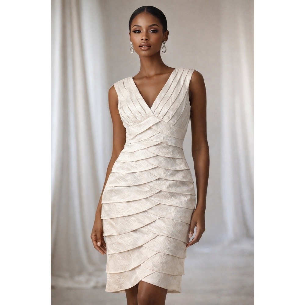 ADRIANNA PAPELL LADIES BEAUTIFUL CASCADING LAYERED SHEATH DRESS - SIZE 4 - Picture 2 of 14